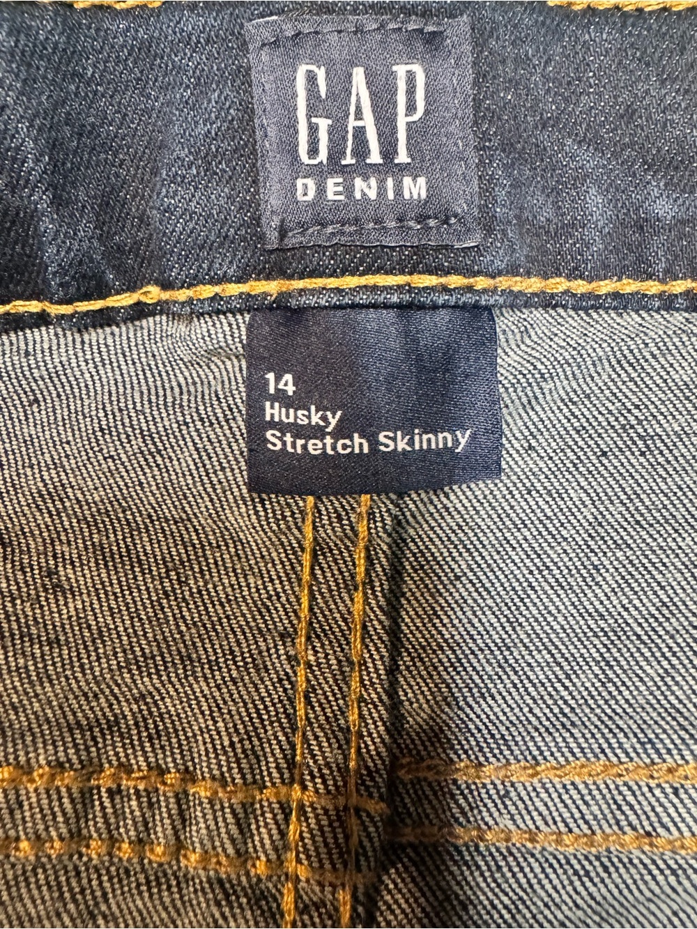 GAP girls Stretch Skinny Jeans - Indigo with Gold Stitching